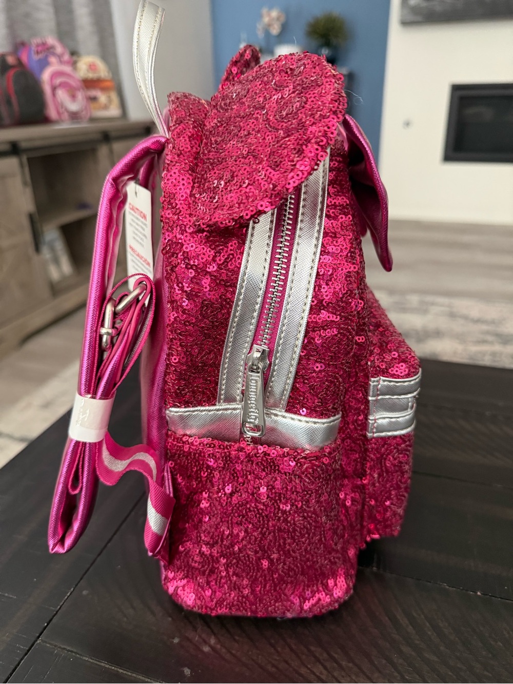 NWT Disney Parks Sequin Loungefly Mini Backpack - Hot Pink - Picture 4 of 6